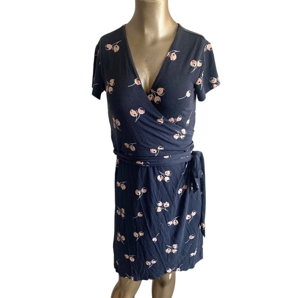 LOFT Charcoal Grey Cherry Print Wrap Mini Dress - Women's Size 0